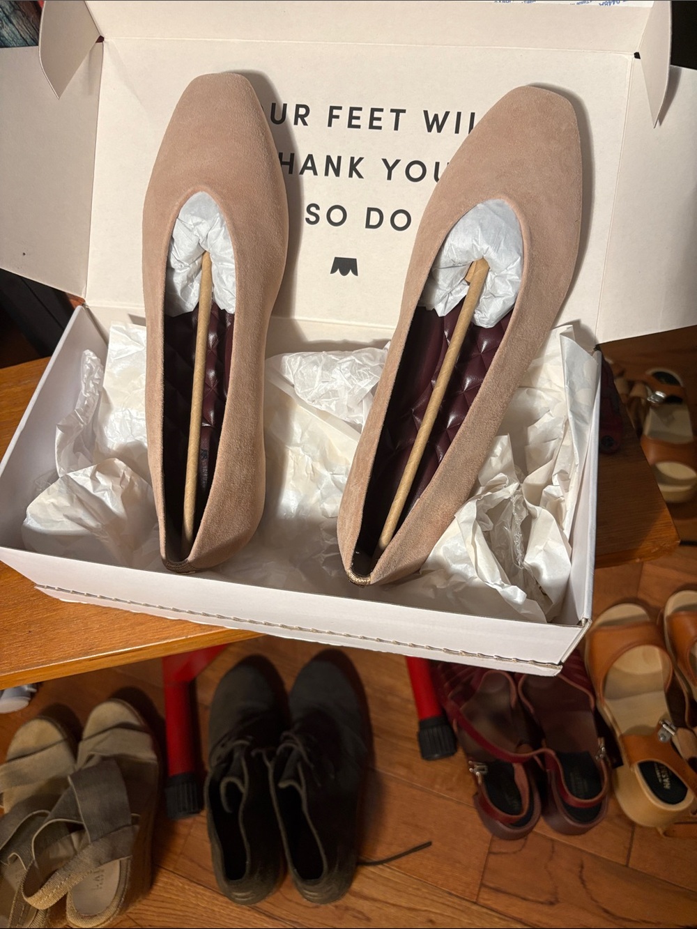 Birdies Taupe Pointed Toe Suede Flats